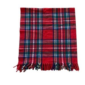 Plaid Blanket Throw 100% Wool EUC Vintage 50x50 Inches + 3 Inch Fringe